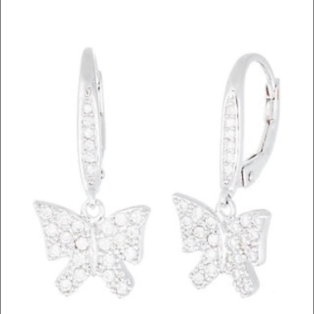Rhodium plated 925 sterling silver butterfly earin